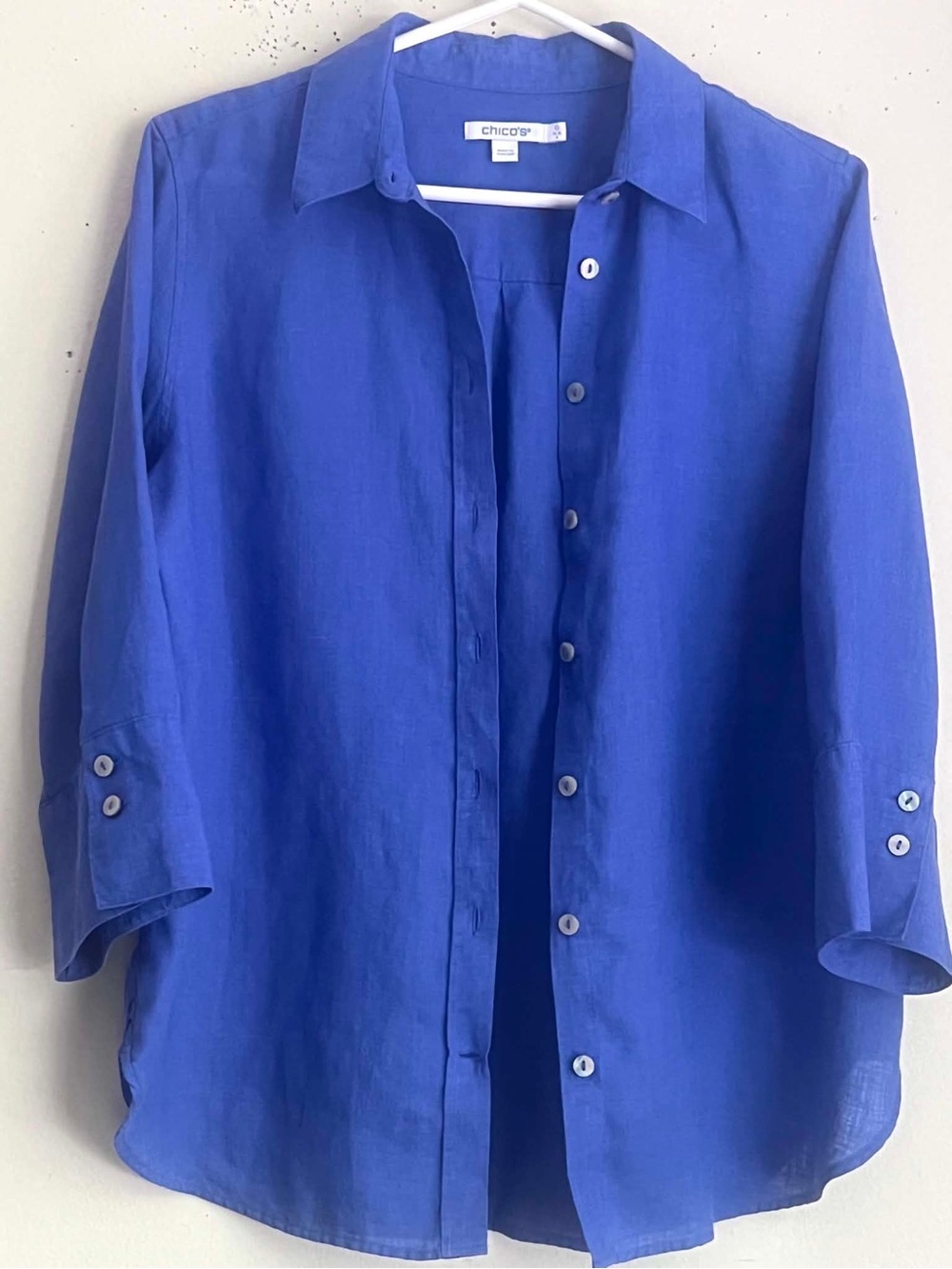 Chico's Linen Blue Button-Front Blouse
